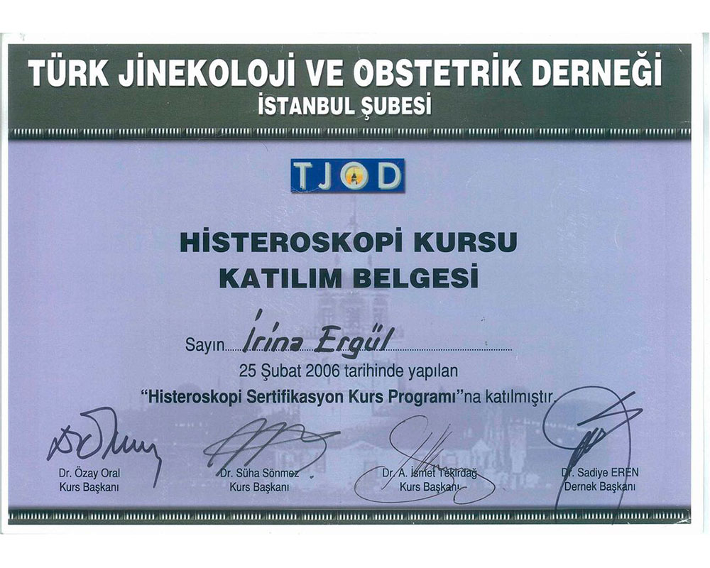 Лицензии, дипломы, разрешения на осуществление деятельности акушера-гинеколога в Турции.